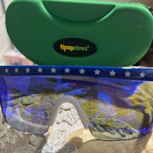 Tipsy Elves Blue Star Shield Sunglasses with White Nose Bridge